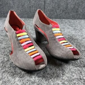 Pas de Rouge Camila Pumps Womens 6 Gray Suede Colorful Cutout Block Heel Italy